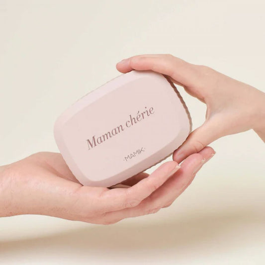 Boite à savon shampoing rectangle Mamik - rose poudré - porte savon intégré - Maman Chérie