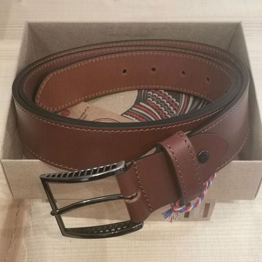 Ceinture cuir 35mm surpiquée - Cognac marron