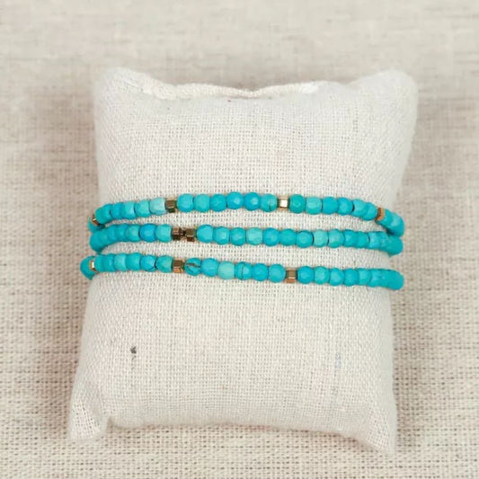 Bracelet - pierres naturelles Turquoise, 3 tours - Moorea