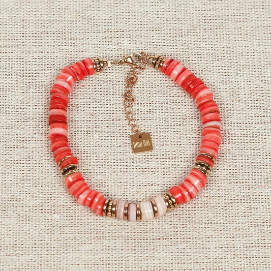 Bracelet - pierres de coquillage corail - Samui