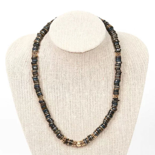 Collier - pierres de coquillage noires - Samui