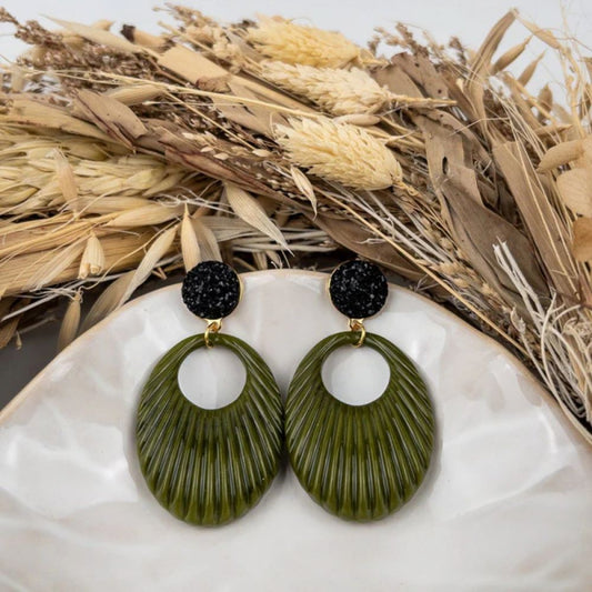 Boucles d'oreilles - Bertille - Vert cabochon noir