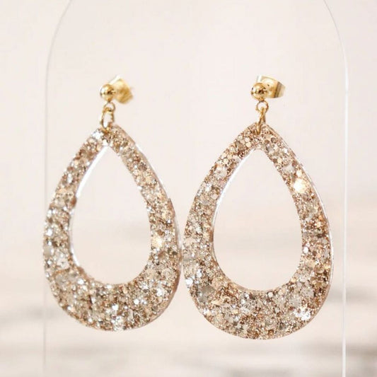 Boucles d'oreilles - Gouttes paillettes - Champagne doré