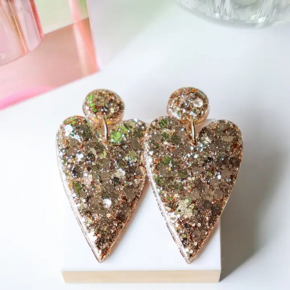 Boucles d'oreilles - Claire gros coeur - Champagne