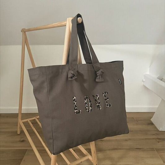 Sac cabas taupe et léopard - Love