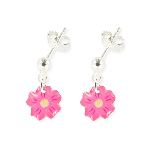 Boucles d'oreilles pendantes enfant argent 925 - fleur