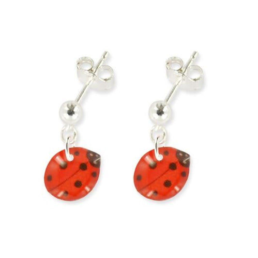 Boucles d'oreilles pendantes enfant argent 925 - coccinelle