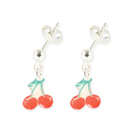 Boucles d'oreilles pendantes enfant argent 925 - cerise