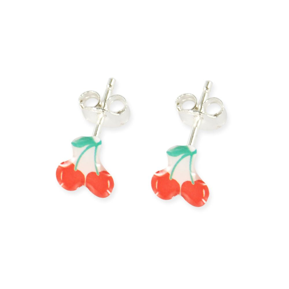 Boucles d'oreilles puces enfant argent 925 - cerise