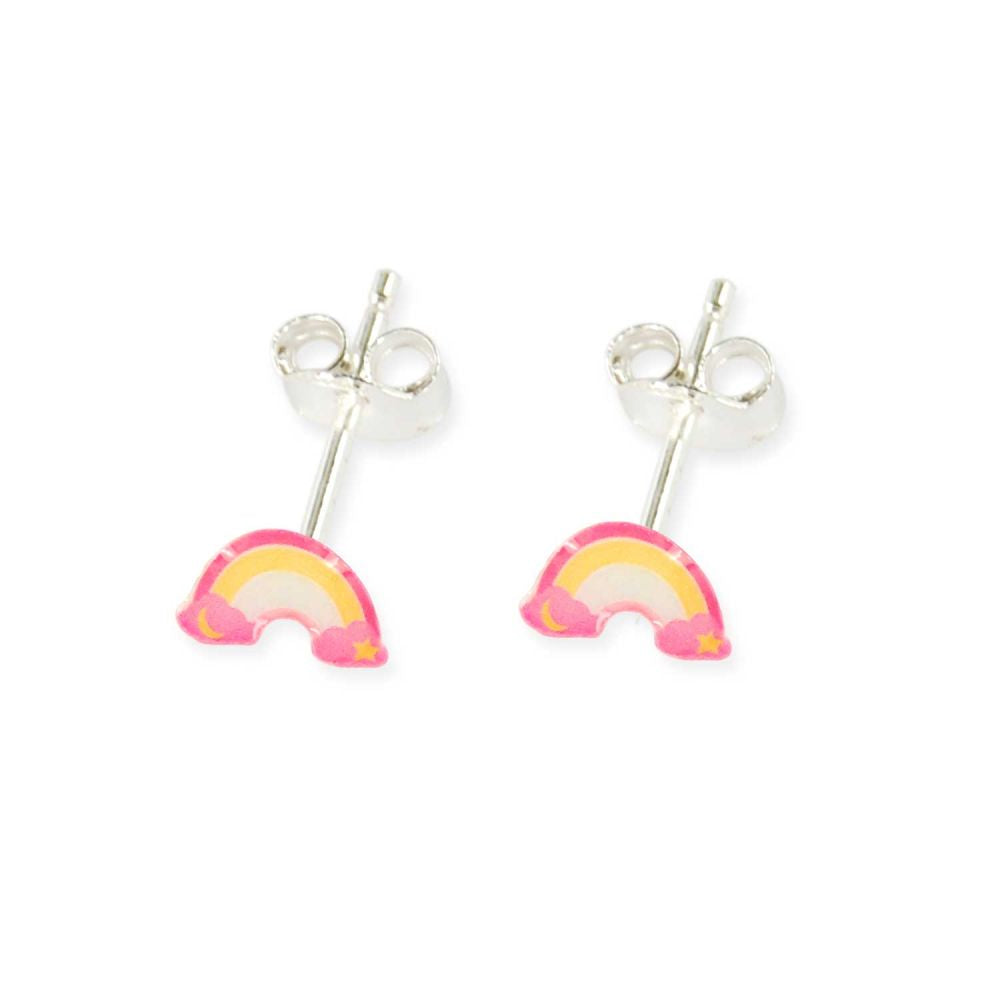 Boucles d'oreilles puces enfant argent 925 - arc-en-ciel