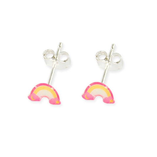 Boucles d'oreilles puces enfant argent 925 - arc-en-ciel