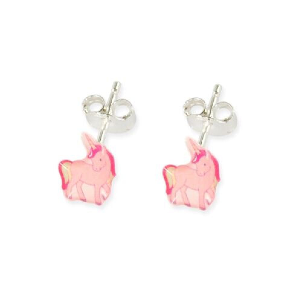 Boucles d'oreilles puces enfant argent 925 - licorne