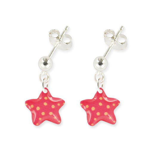 Boucles d'oreilles pendantes enfant argent 925 - étoile rouge