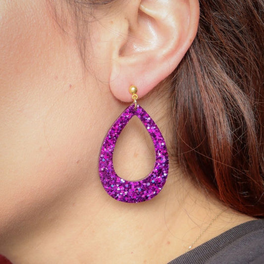 Boucles d'oreilles - Gouttes paillettes - Deep violet